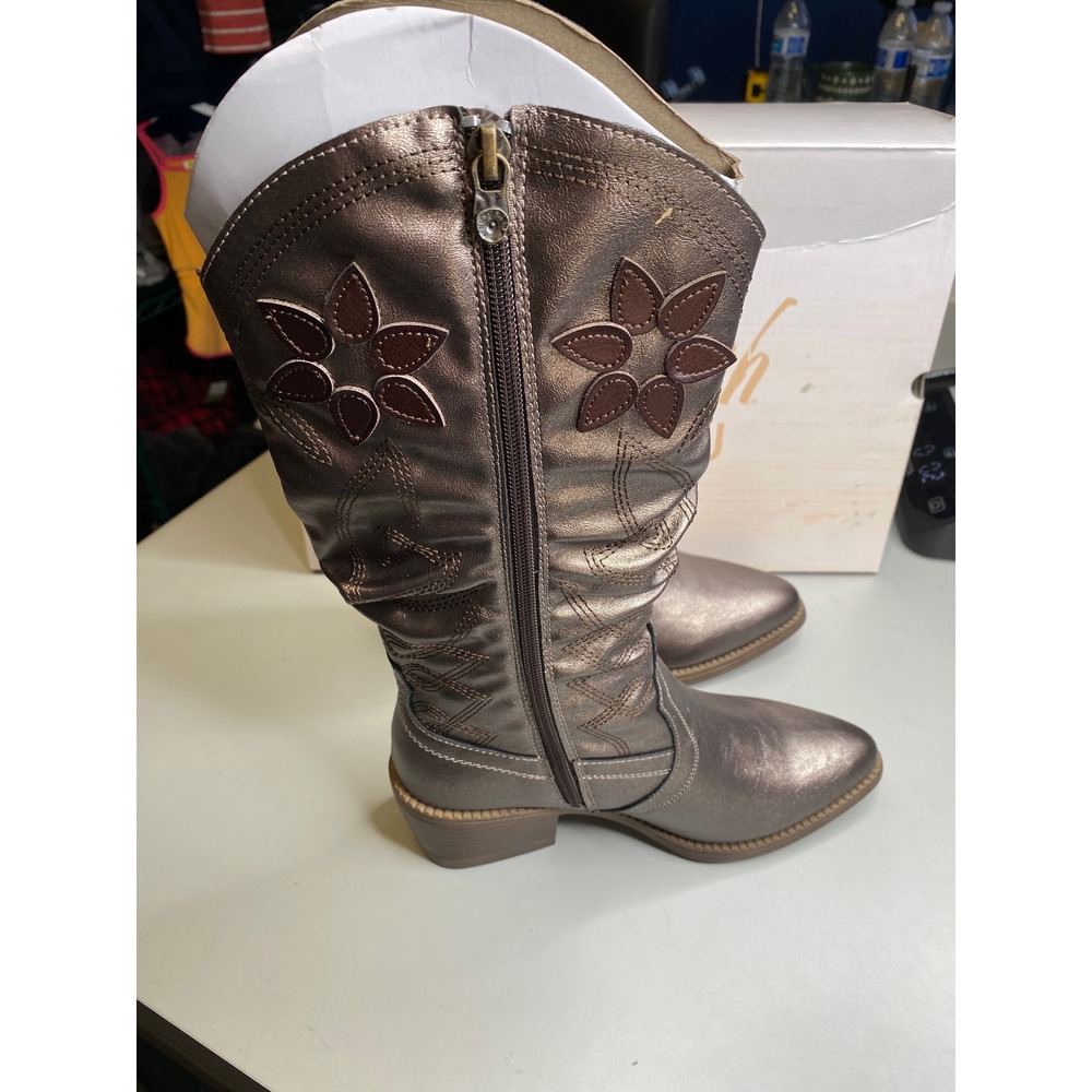 Blowfish Malibu Romie Bronze Smooth Metallic Western Floral Boots 7M